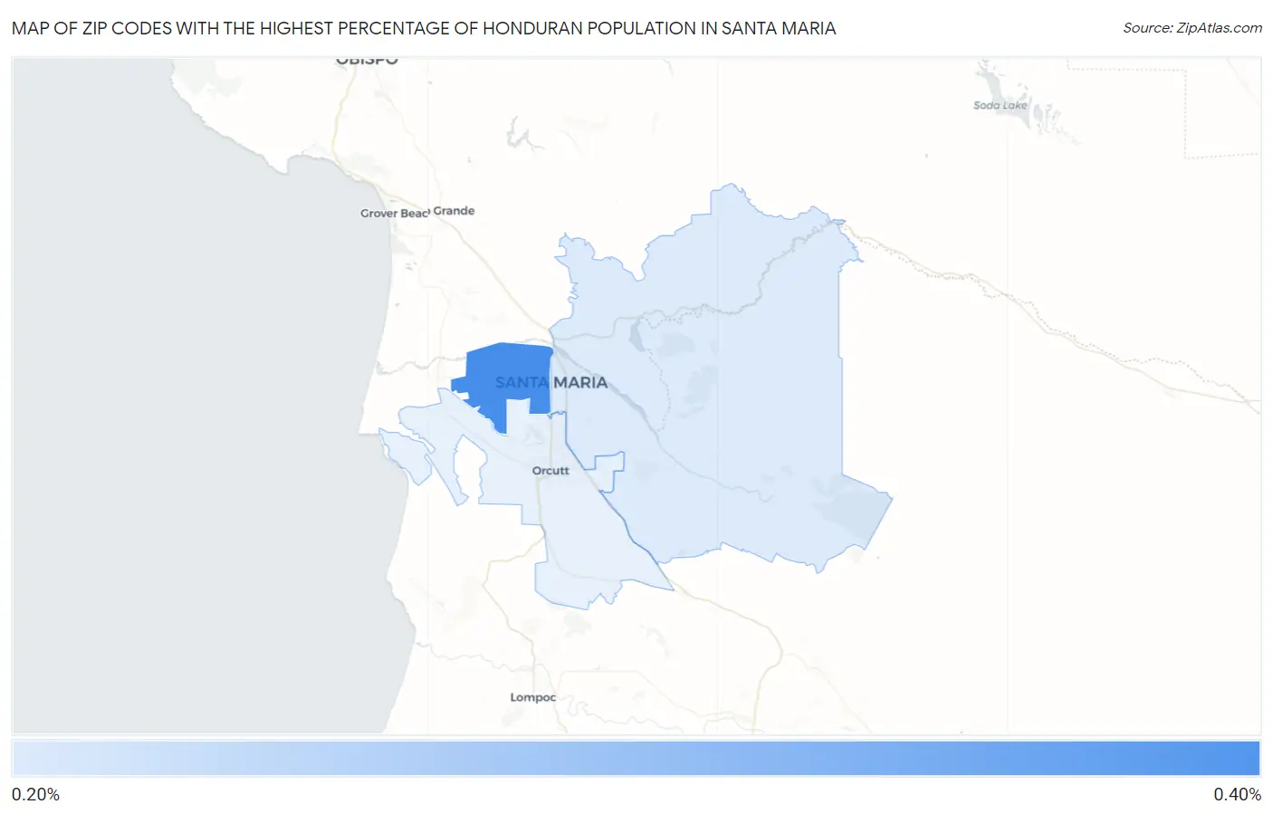 Zip Codes with the Highest Percentage of Honduran Population in Santa Maria Map