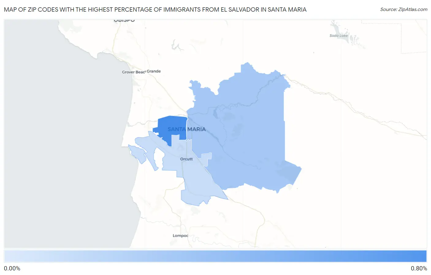 Zip Codes with the Highest Percentage of Immigrants from El Salvador in Santa Maria Map