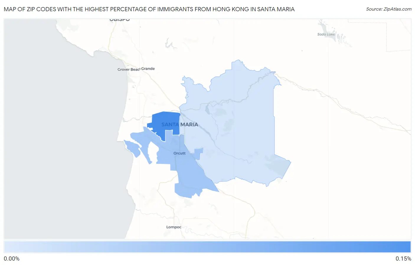 Zip Codes with the Highest Percentage of Immigrants from Hong Kong in Santa Maria Map