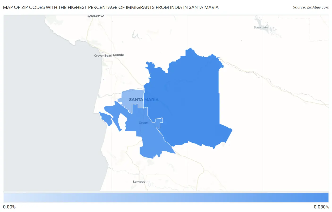 Zip Codes with the Highest Percentage of Immigrants from India in Santa Maria Map