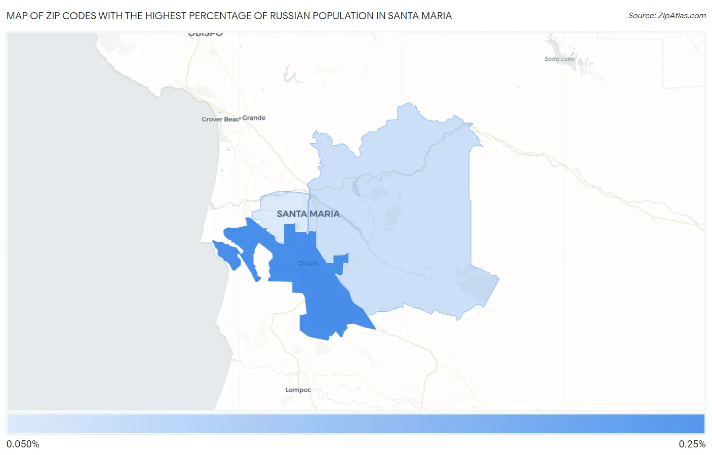 Zip Codes with the Highest Percentage of Russian Population in Santa Maria Map