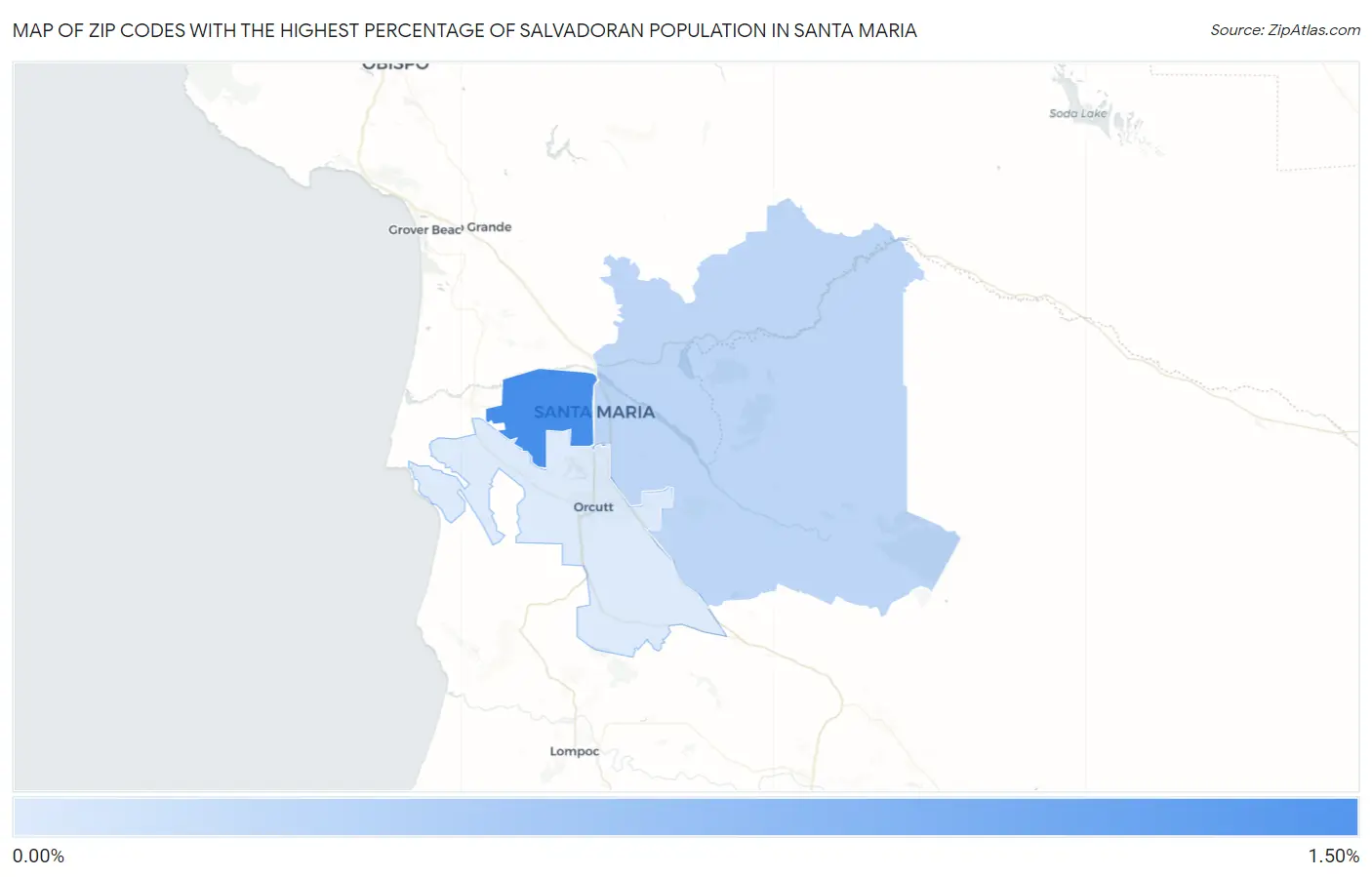 Zip Codes with the Highest Percentage of Salvadoran Population in Santa Maria Map