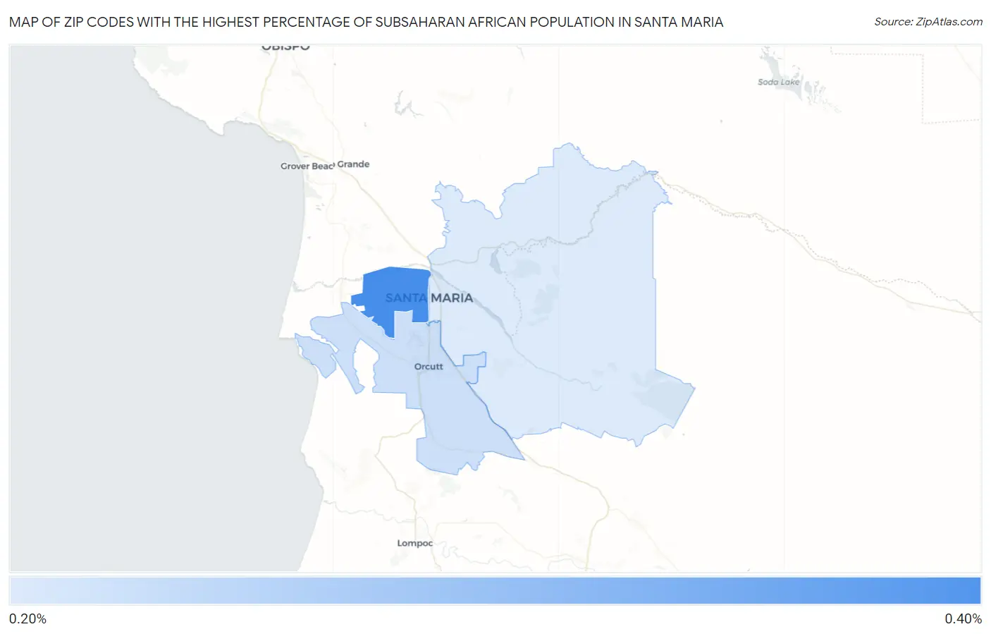 Zip Codes with the Highest Percentage of Subsaharan African Population in Santa Maria Map