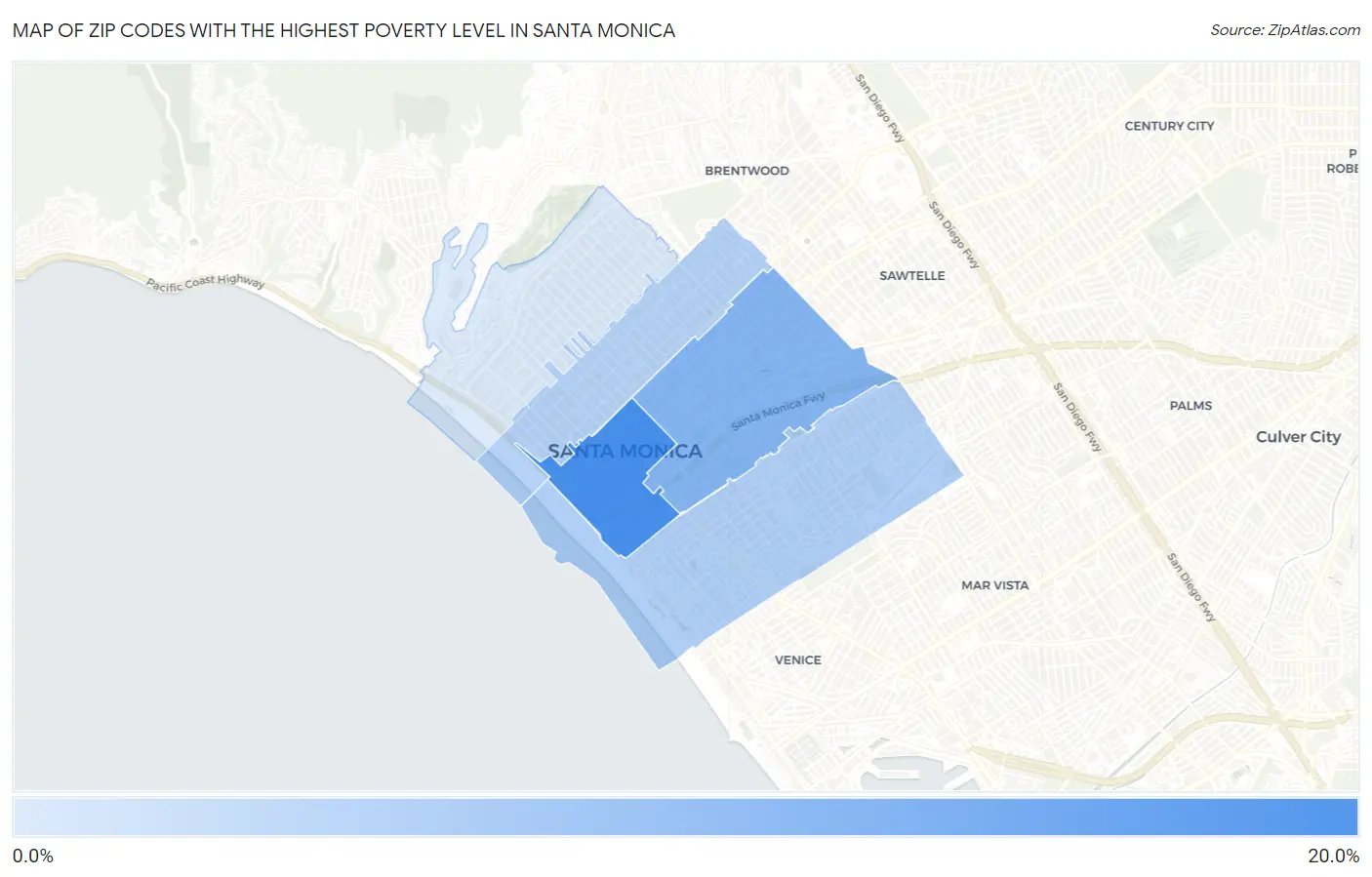 Zip Codes with the Highest Poverty Level in Santa Monica Map