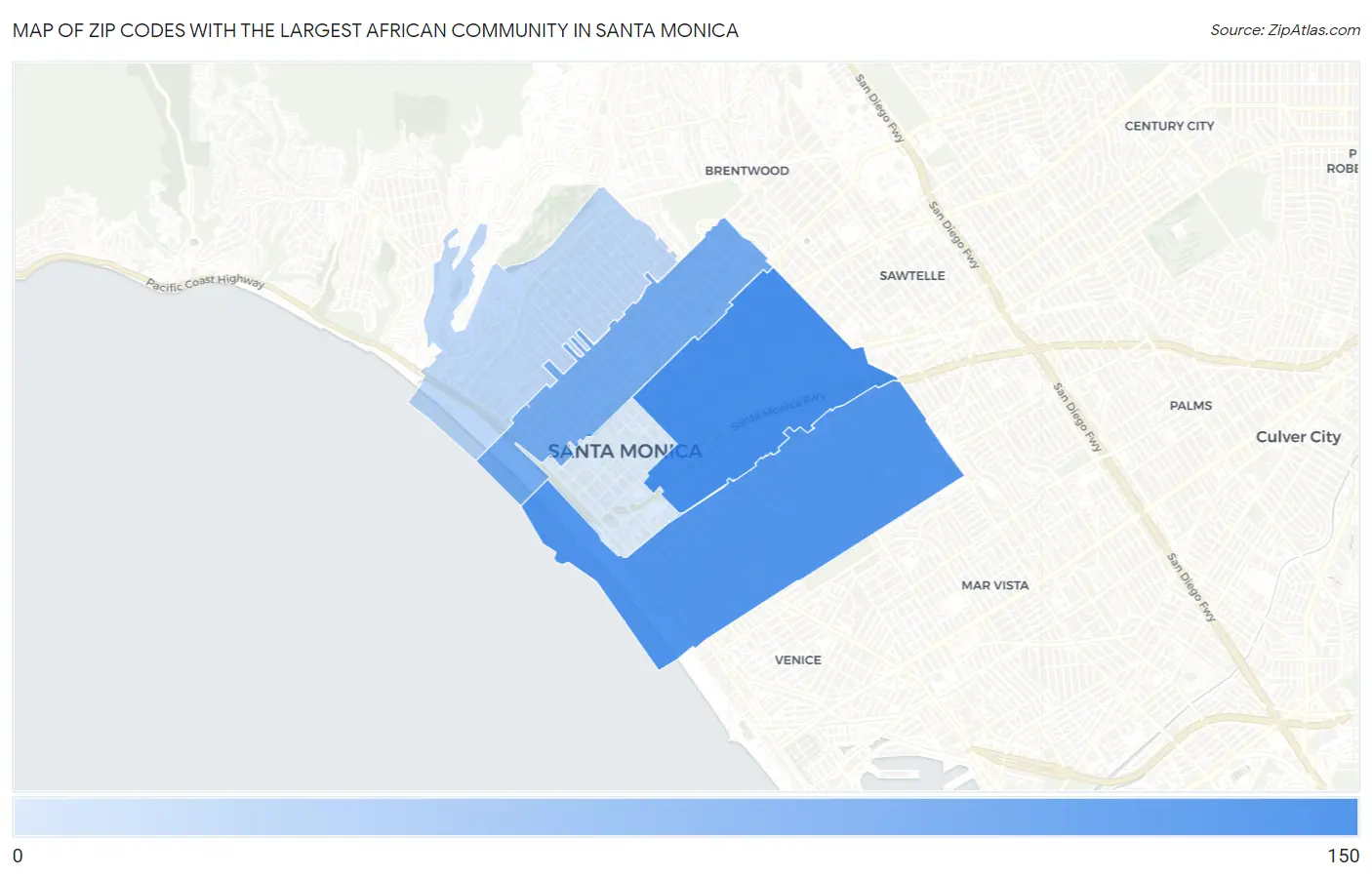 Zip Codes with the Largest African Community in Santa Monica Map