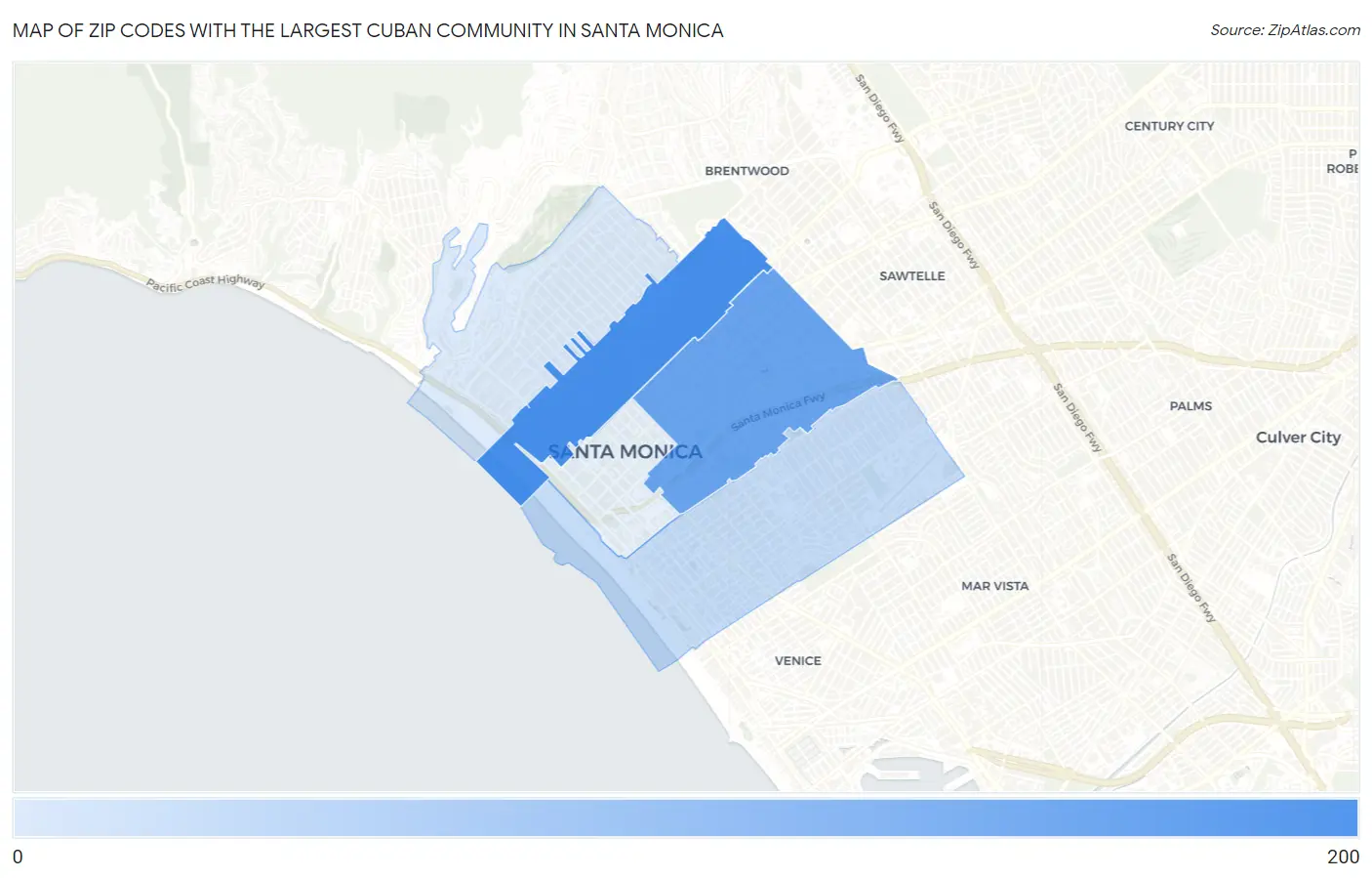 Zip Codes with the Largest Cuban Community in Santa Monica Map