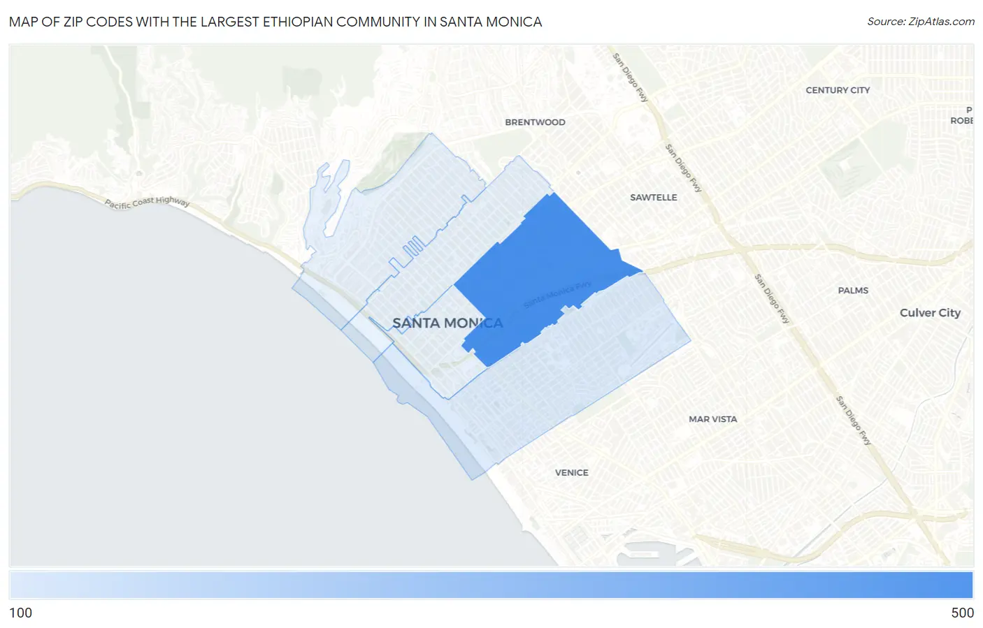 Zip Codes with the Largest Ethiopian Community in Santa Monica Map