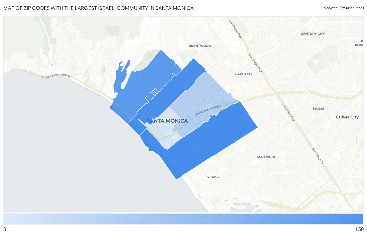 Zip Codes with the Largest Israeli Community in Santa Monica Map