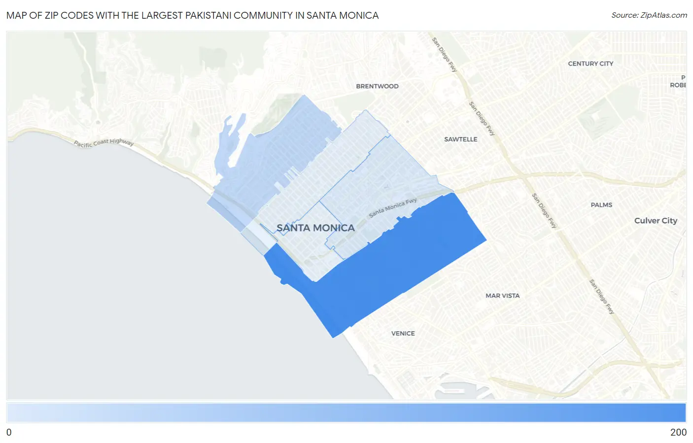 Zip Codes with the Largest Pakistani Community in Santa Monica Map