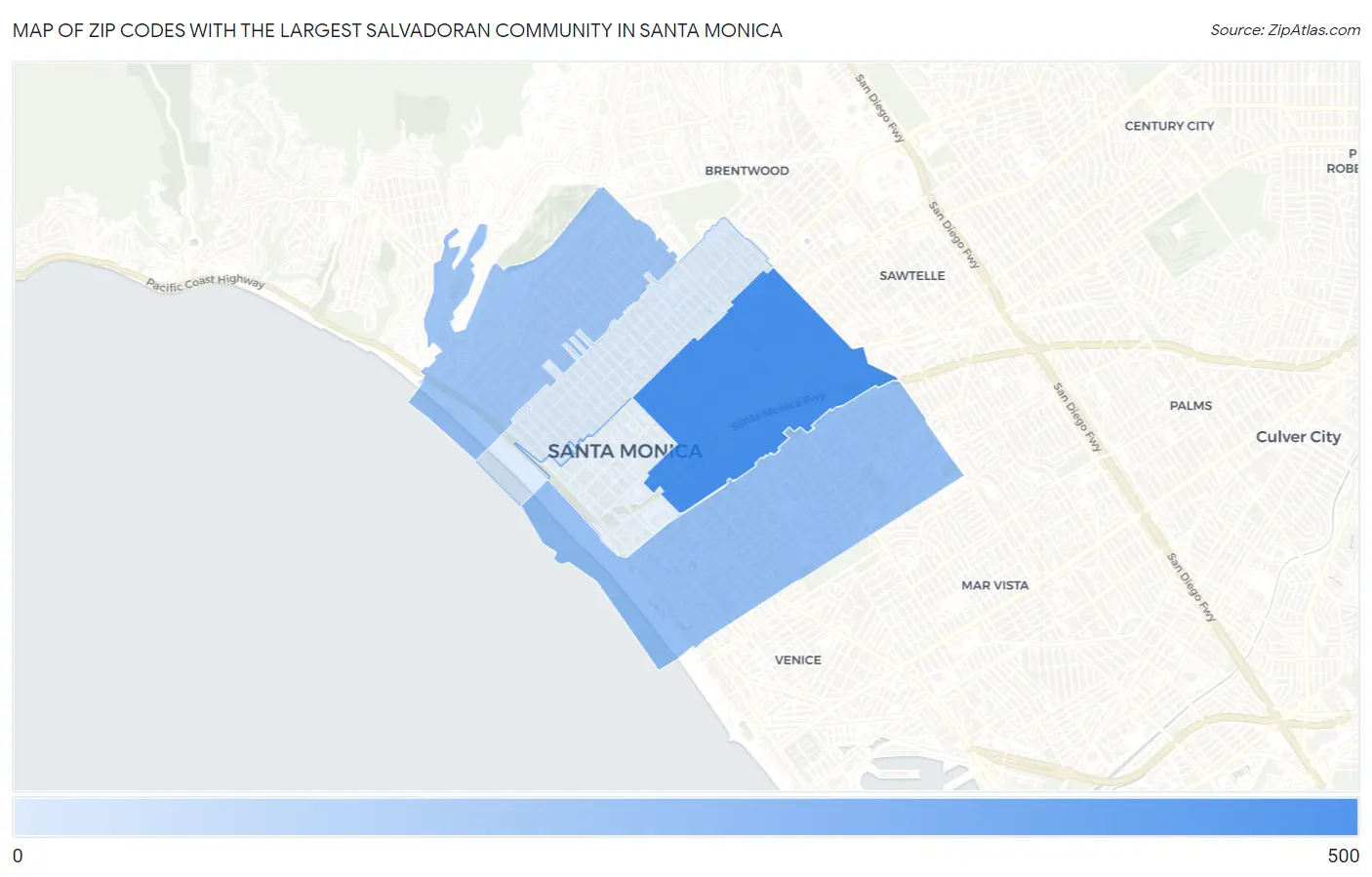 Zip Codes with the Largest Salvadoran Community in Santa Monica Map