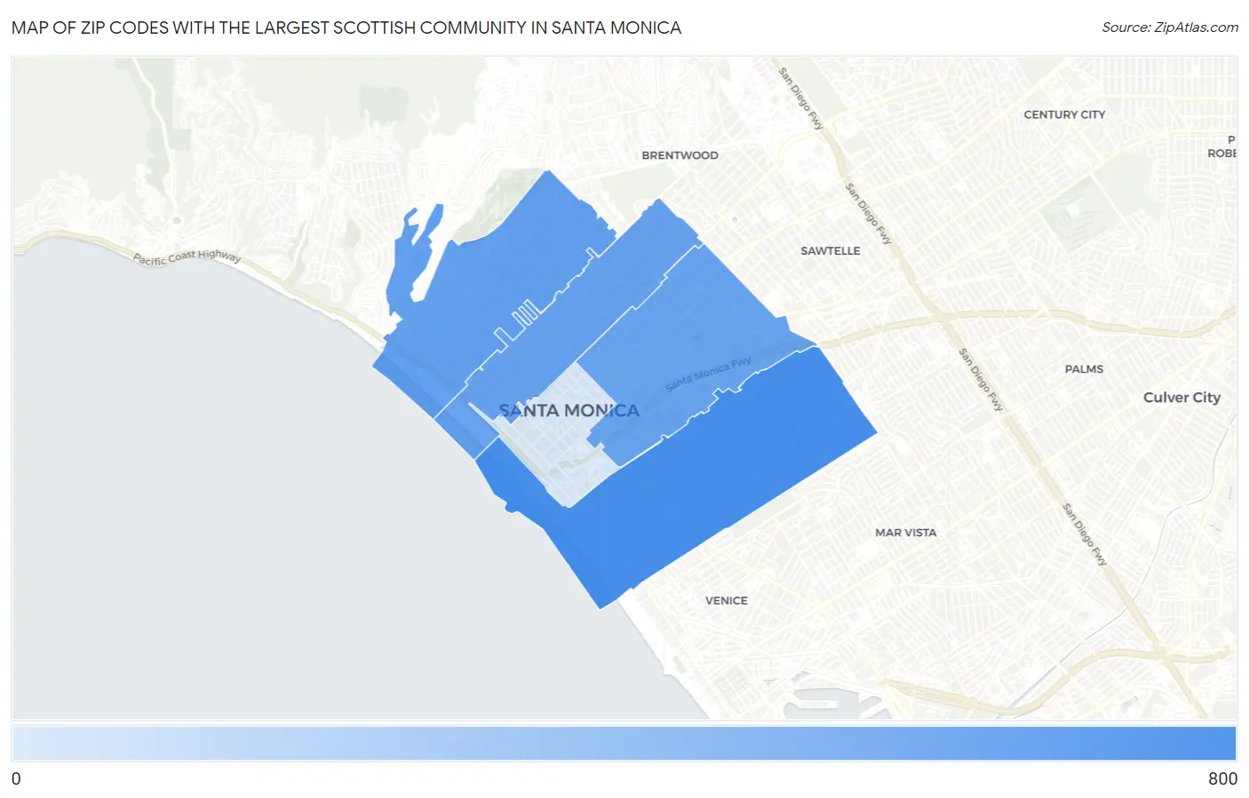 Zip Codes with the Largest Scottish Community in Santa Monica Map