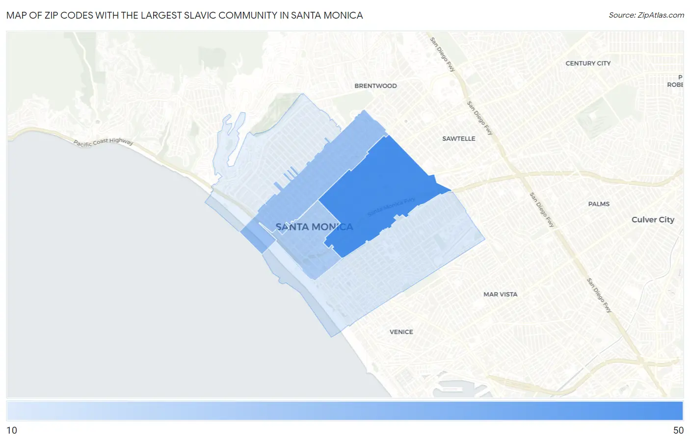 Zip Codes with the Largest Slavic Community in Santa Monica Map