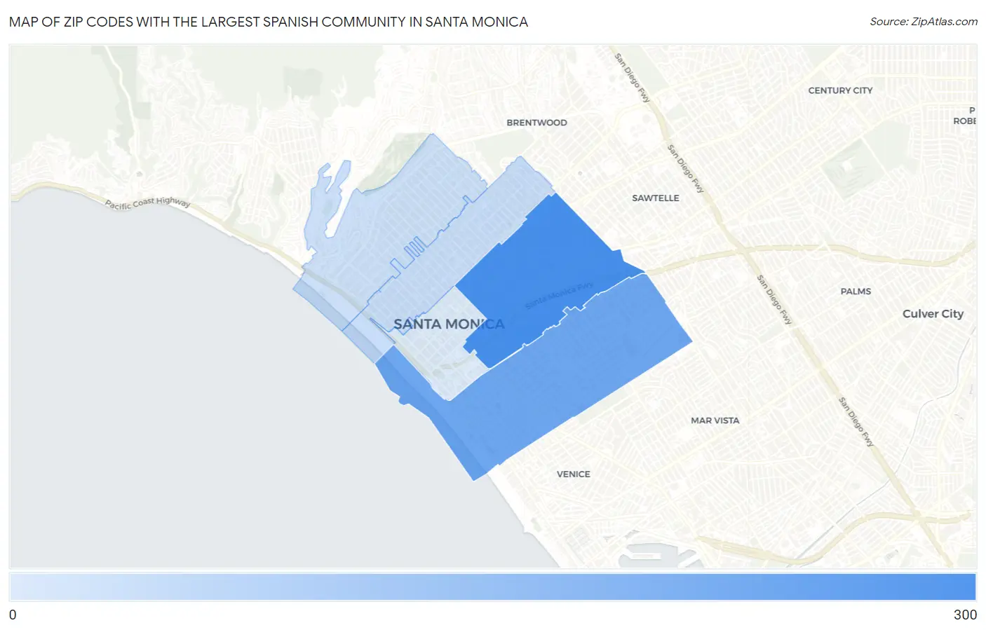 Zip Codes with the Largest Spanish Community in Santa Monica Map