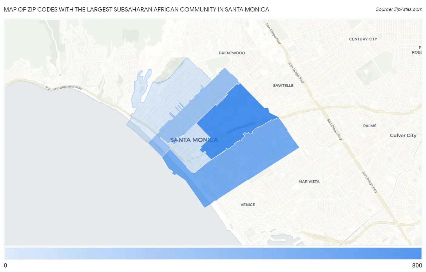 Zip Codes with the Largest Subsaharan African Community in Santa Monica Map