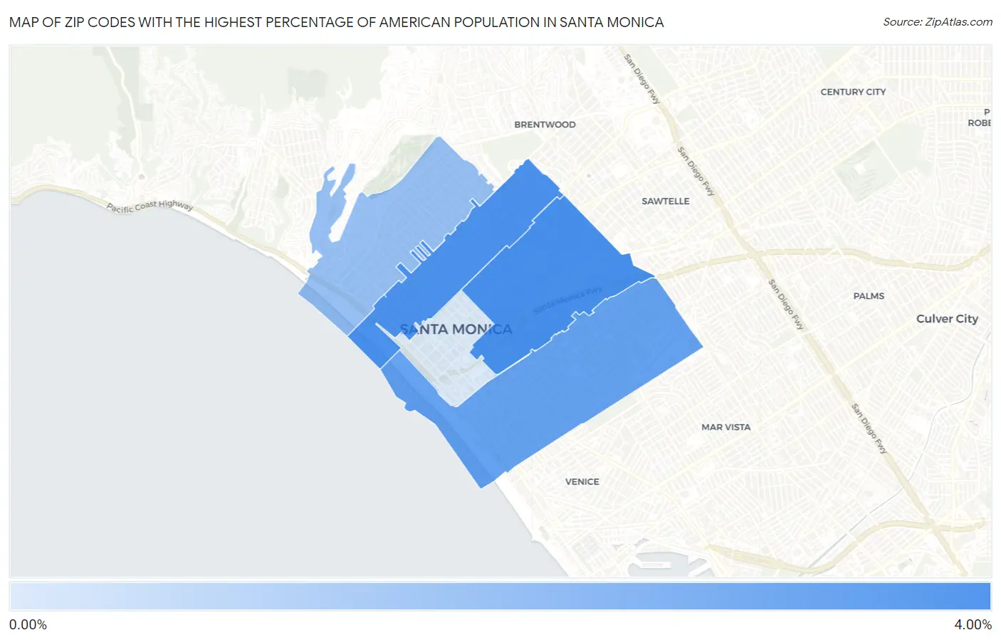 Zip Codes with the Highest Percentage of American Population in Santa Monica Map
