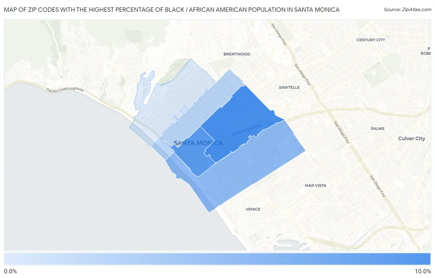 Zip Codes with the Highest Percentage of Black / African American Population in Santa Monica Map