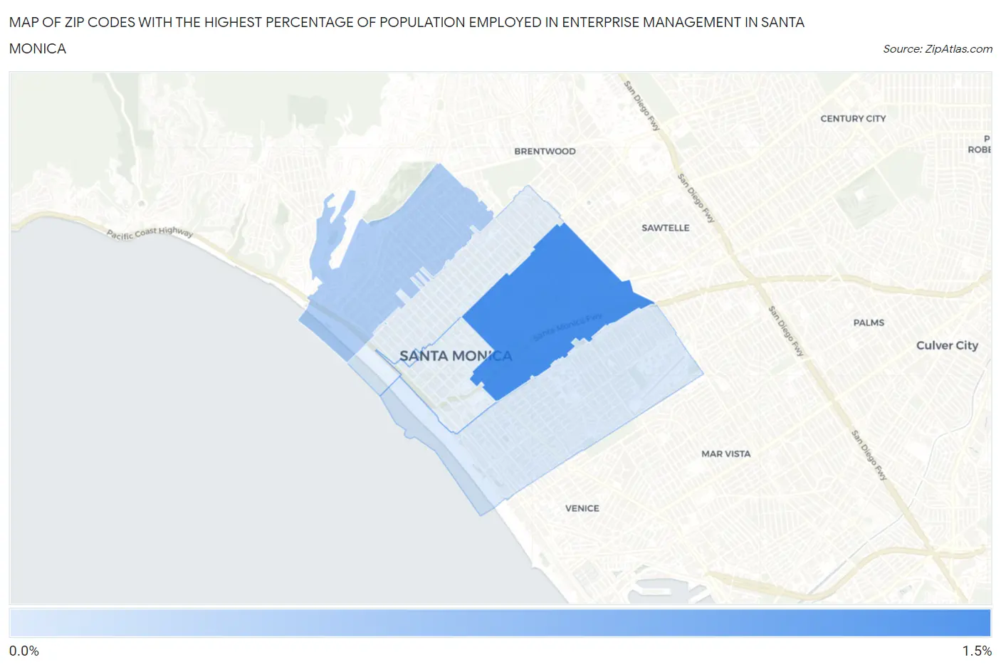 Zip Codes with the Highest Percentage of Population Employed in Enterprise Management in Santa Monica Map