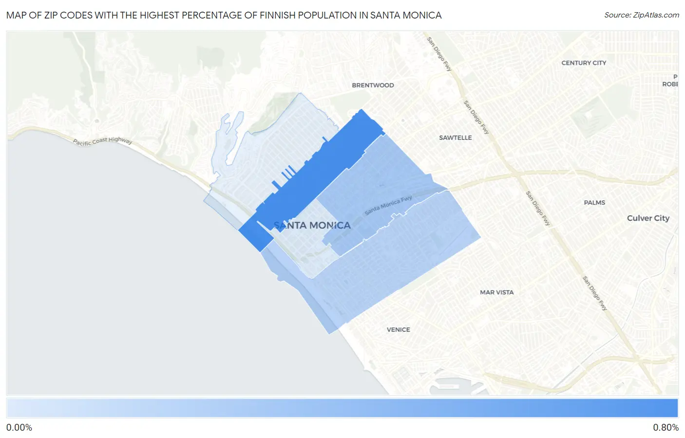 Zip Codes with the Highest Percentage of Finnish Population in Santa Monica Map