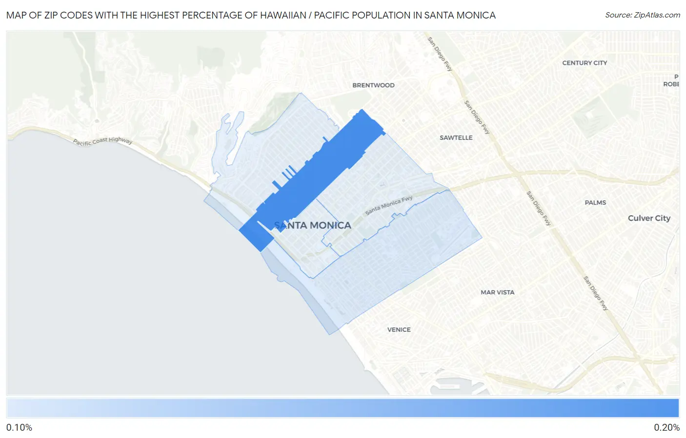Zip Codes with the Highest Percentage of Hawaiian / Pacific Population in Santa Monica Map
