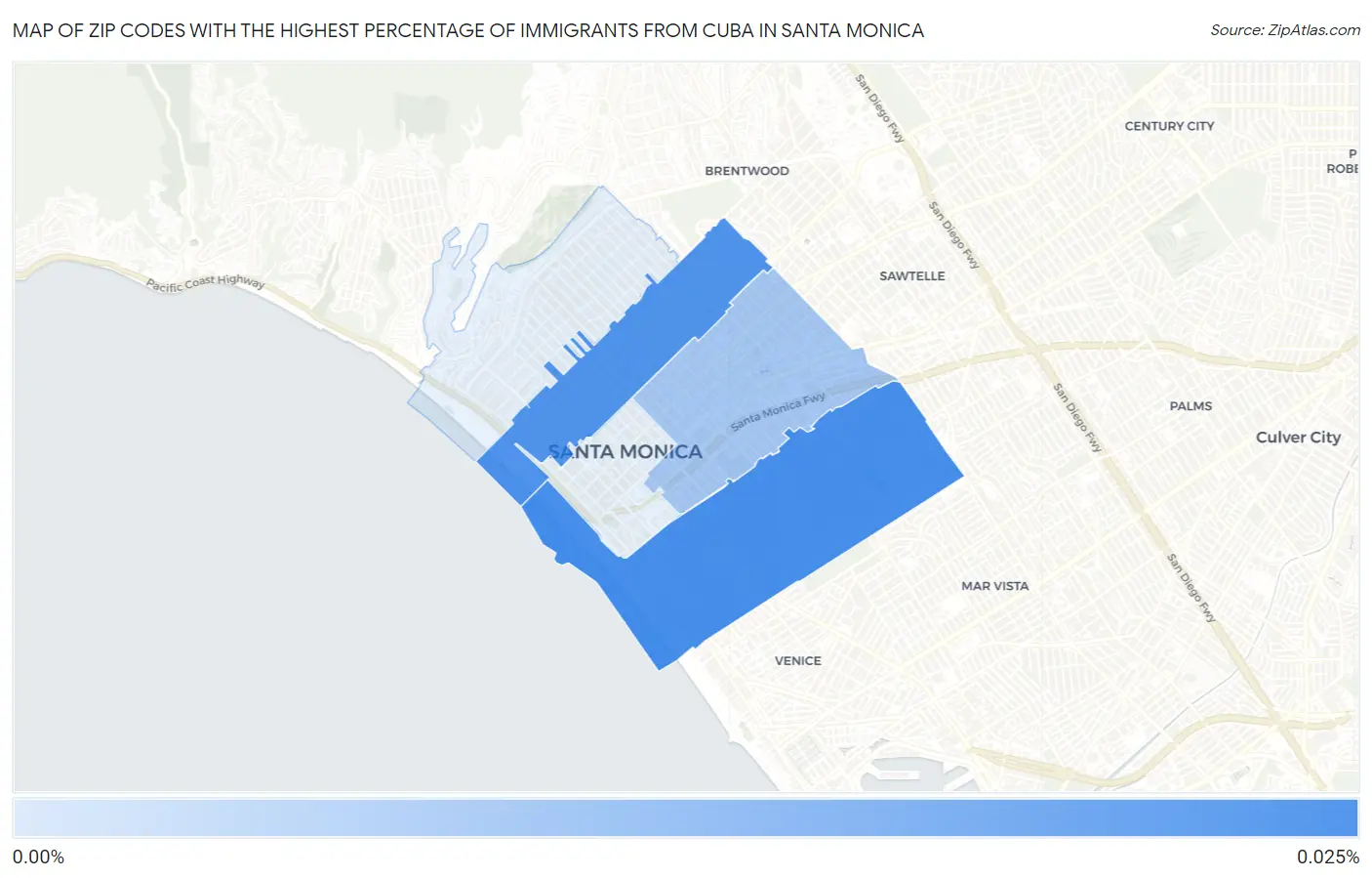 Zip Codes with the Highest Percentage of Immigrants from Cuba in Santa Monica Map