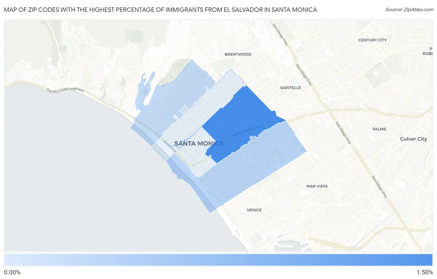 Zip Codes with the Highest Percentage of Immigrants from El Salvador in Santa Monica Map