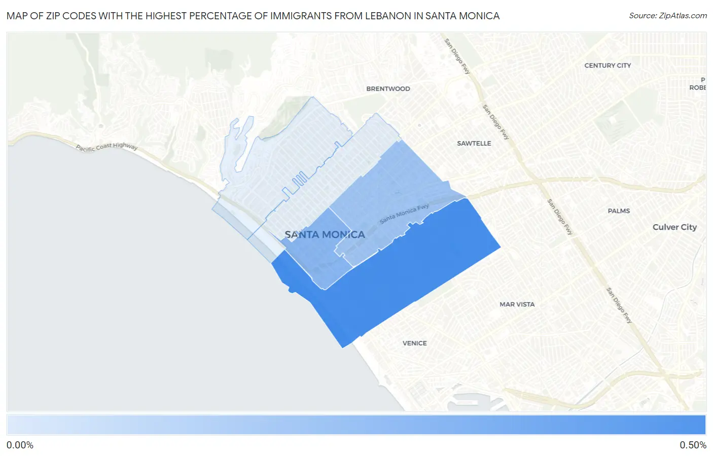 Zip Codes with the Highest Percentage of Immigrants from Lebanon in Santa Monica Map