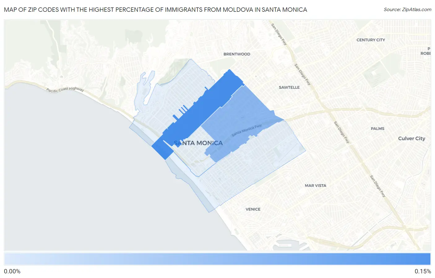 Zip Codes with the Highest Percentage of Immigrants from Moldova in Santa Monica Map