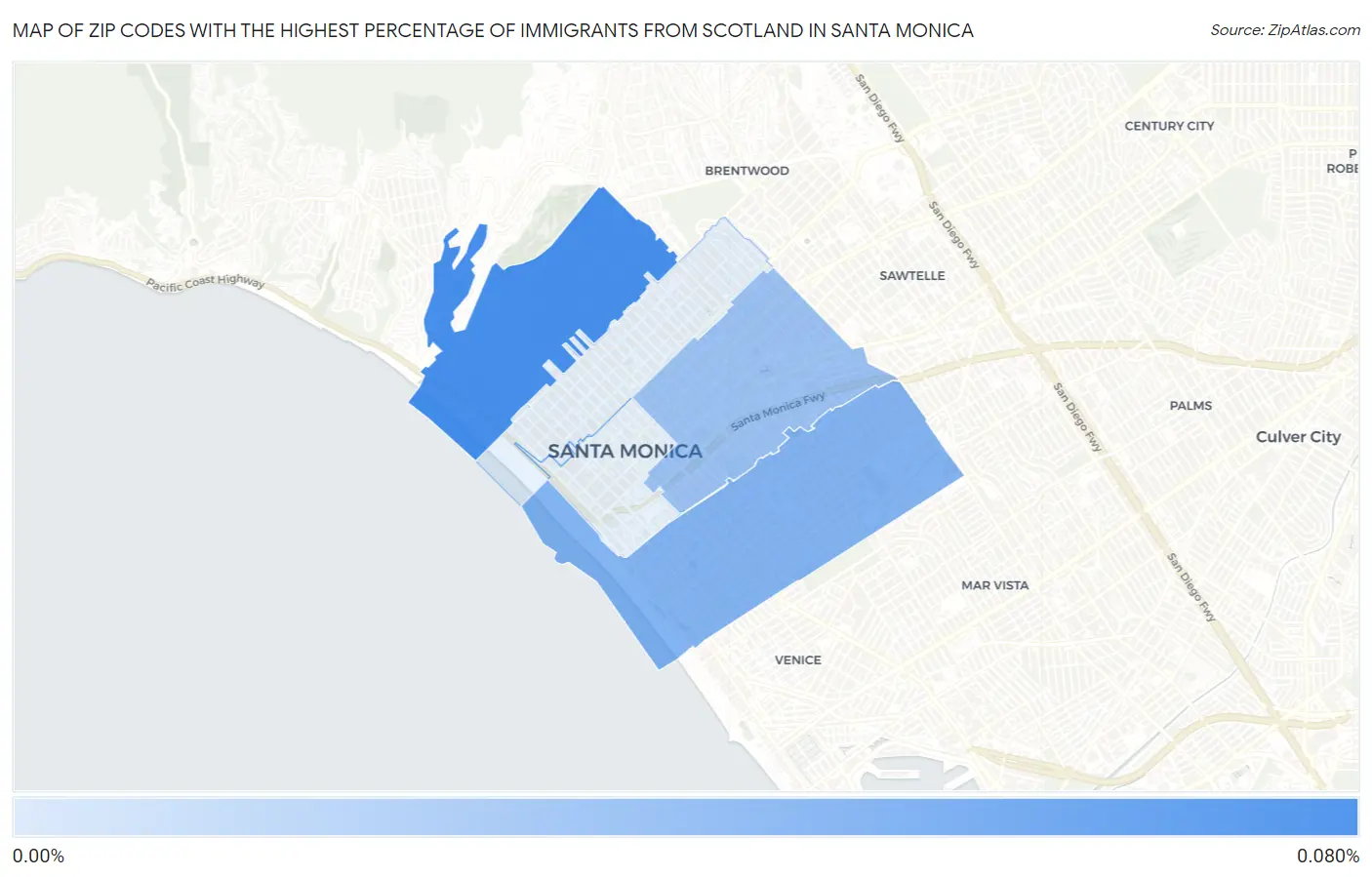 Zip Codes with the Highest Percentage of Immigrants from Scotland in Santa Monica Map