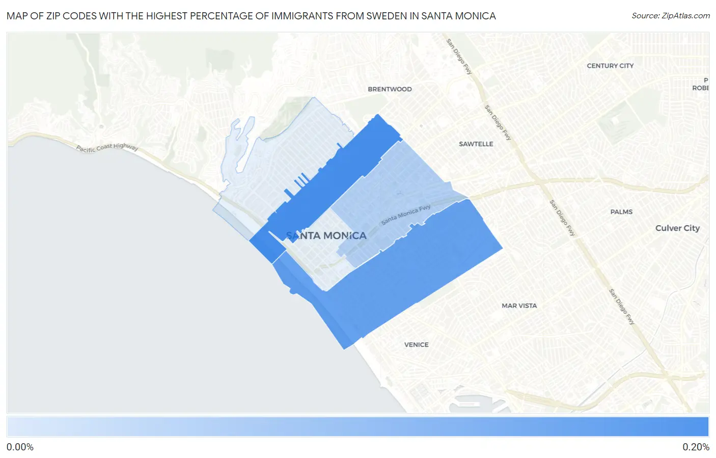 Zip Codes with the Highest Percentage of Immigrants from Sweden in Santa Monica Map