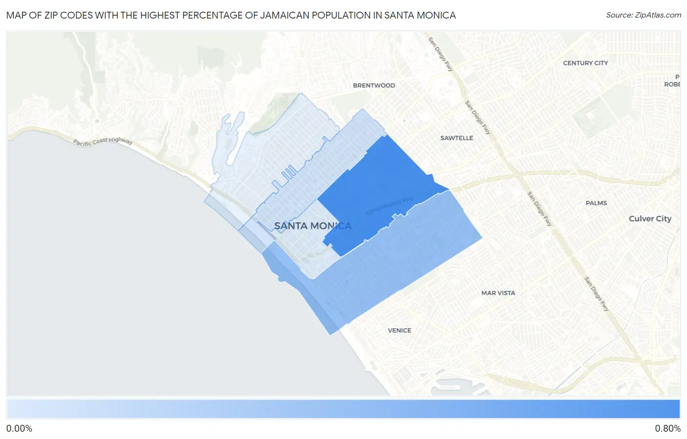 Zip Codes with the Highest Percentage of Jamaican Population in Santa Monica Map