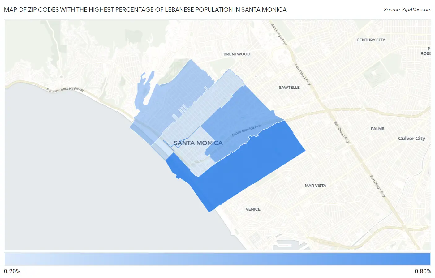 Zip Codes with the Highest Percentage of Lebanese Population in Santa Monica Map
