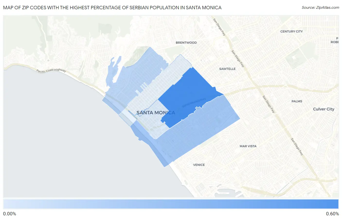 Zip Codes with the Highest Percentage of Serbian Population in Santa Monica Map