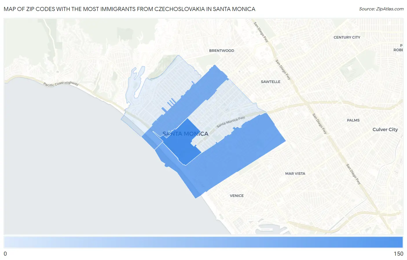 Zip Codes with the Most Immigrants from Czechoslovakia in Santa Monica Map