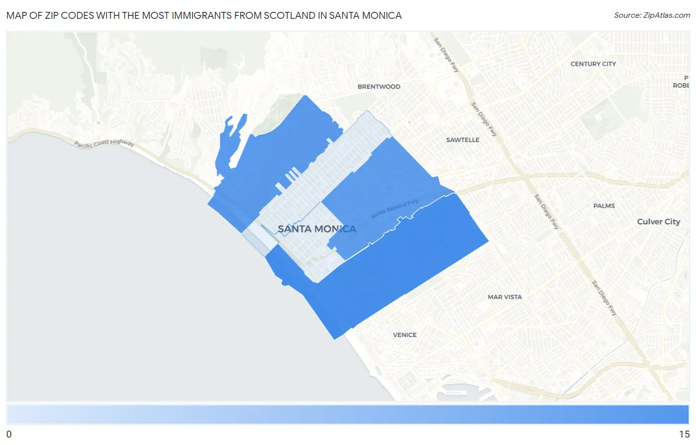 Zip Codes with the Most Immigrants from Scotland in Santa Monica Map