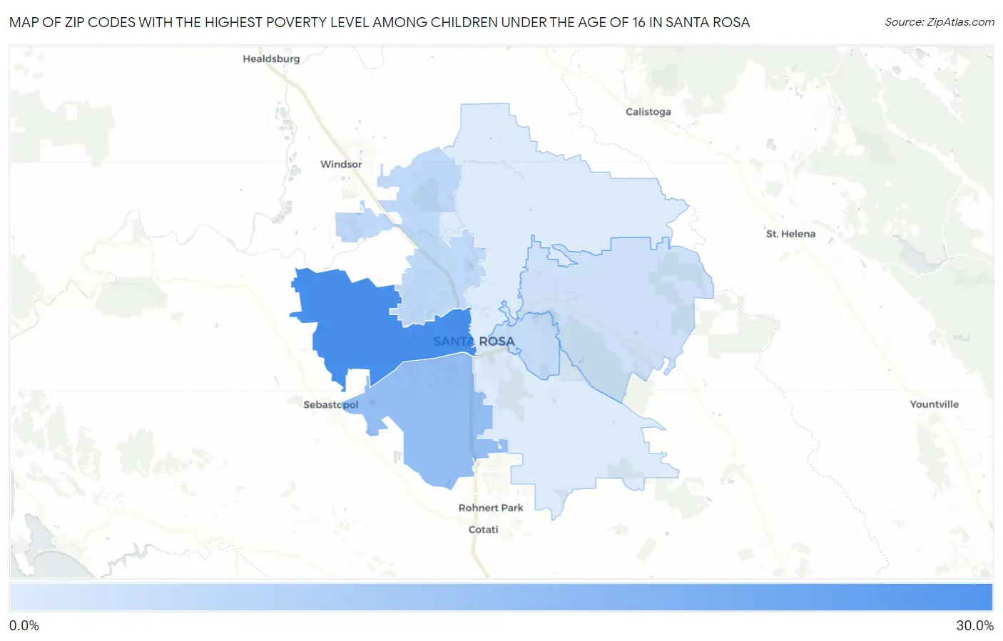Zip Codes with the Highest Poverty Level Among Children Under the Age of 16 in Santa Rosa Map