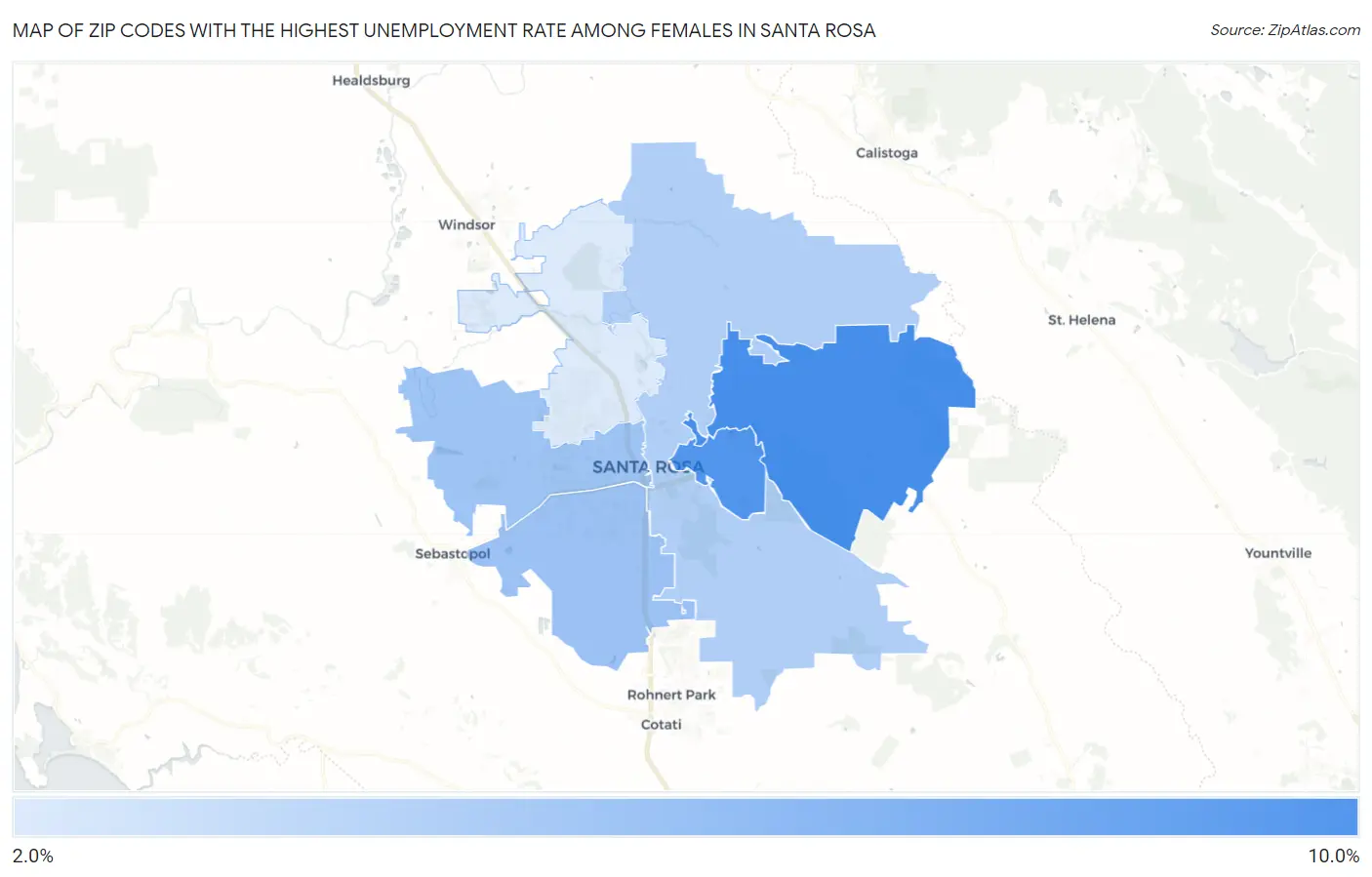 Zip Codes with the Highest Unemployment Rate Among Females in Santa Rosa Map