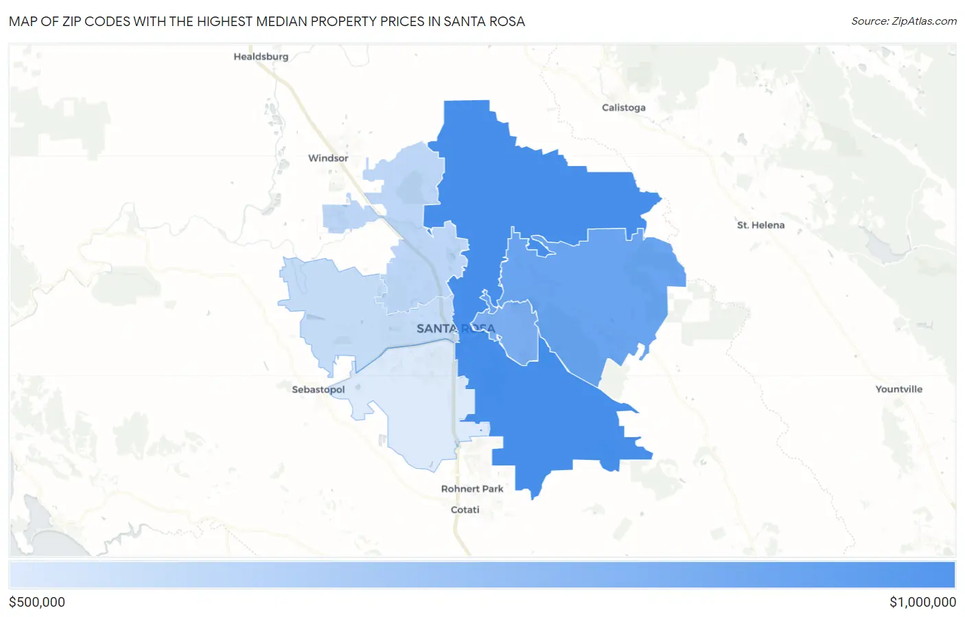 Zip Codes with the Highest Median Property Prices in Santa Rosa Map