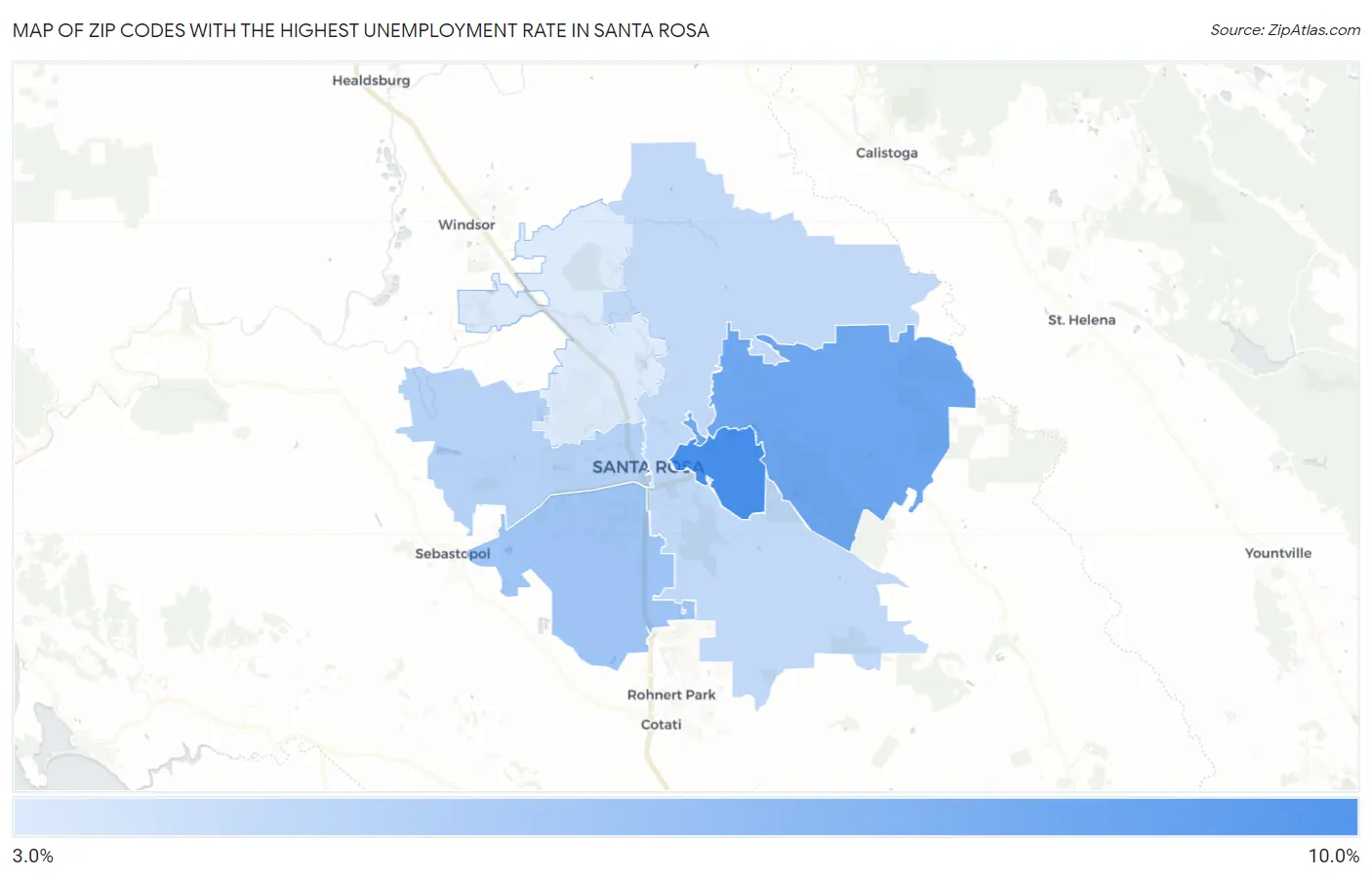Zip Codes with the Highest Unemployment Rate in Santa Rosa Map