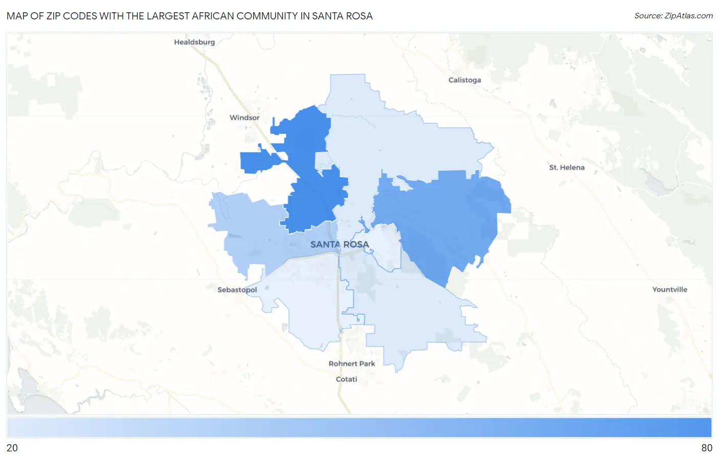 Zip Codes with the Largest African Community in Santa Rosa Map