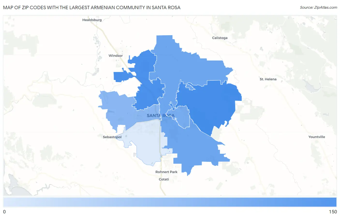 Zip Codes with the Largest Armenian Community in Santa Rosa Map