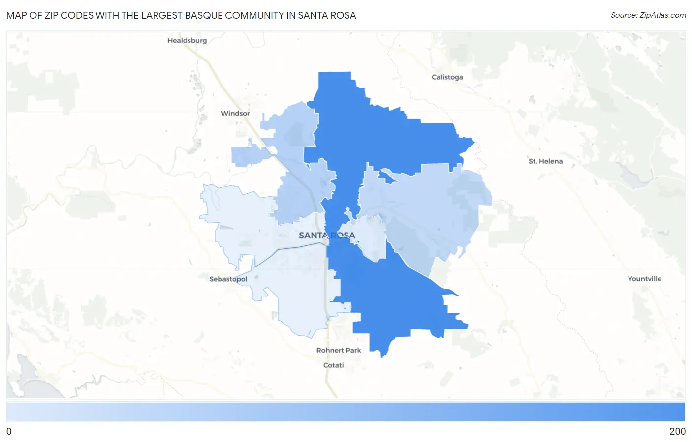 Zip Codes with the Largest Basque Community in Santa Rosa Map