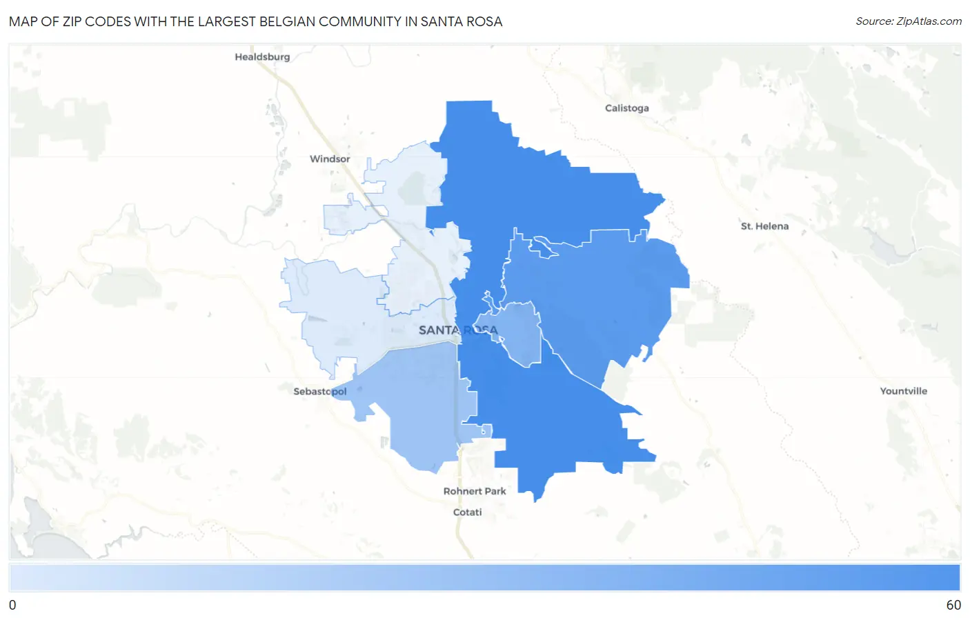 Zip Codes with the Largest Belgian Community in Santa Rosa Map