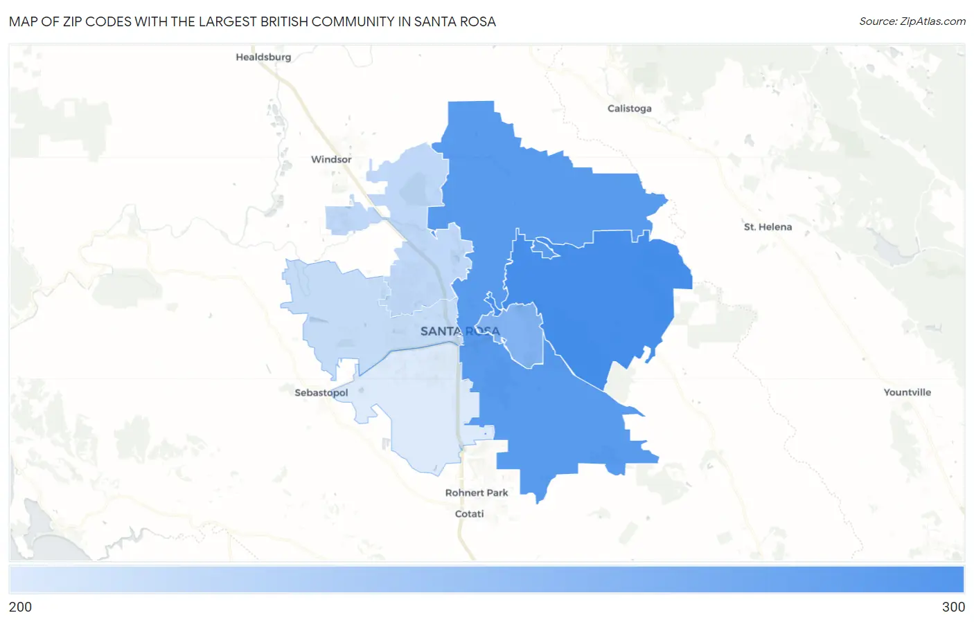 Zip Codes with the Largest British Community in Santa Rosa Map