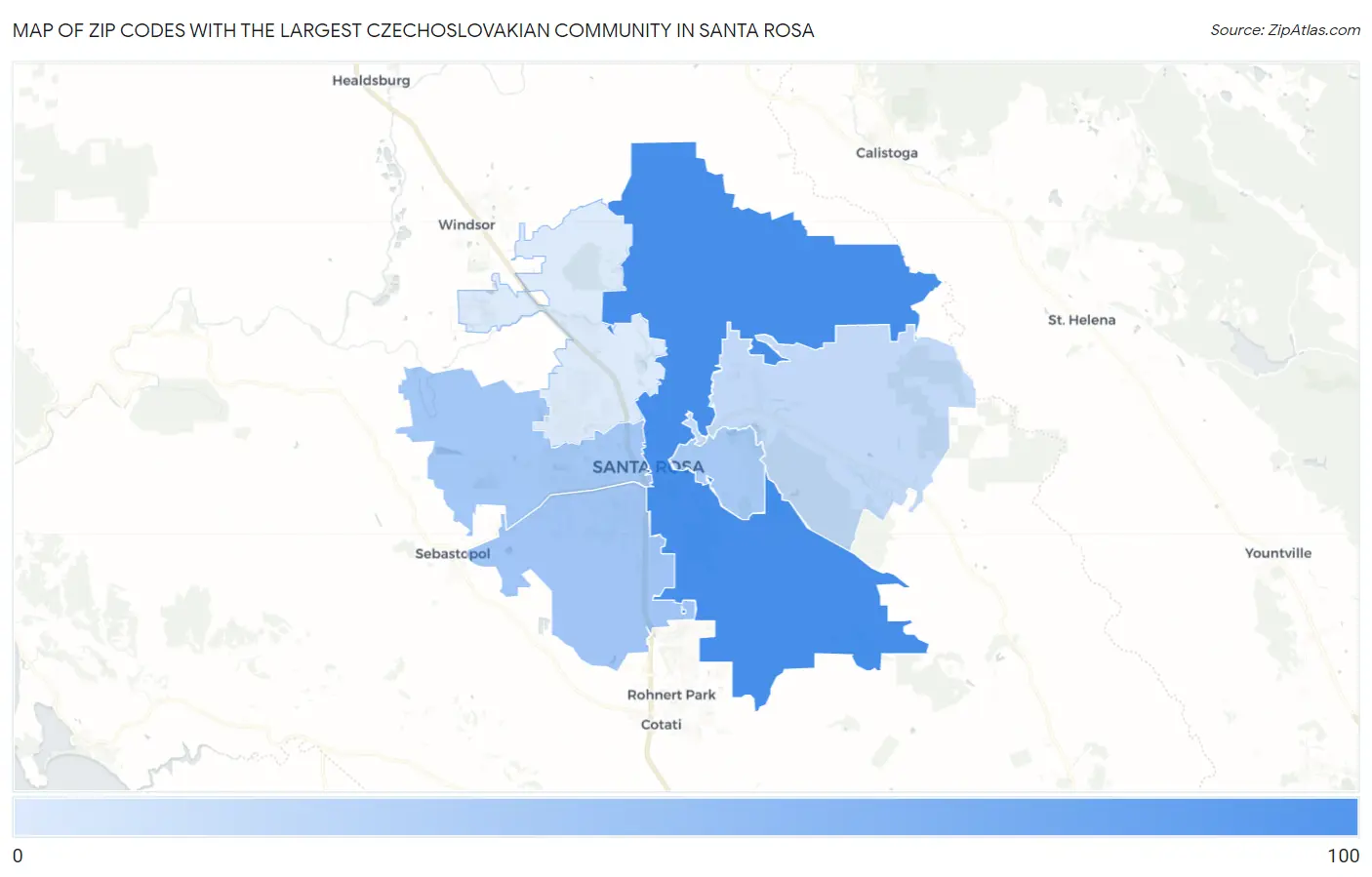 Zip Codes with the Largest Czechoslovakian Community in Santa Rosa Map