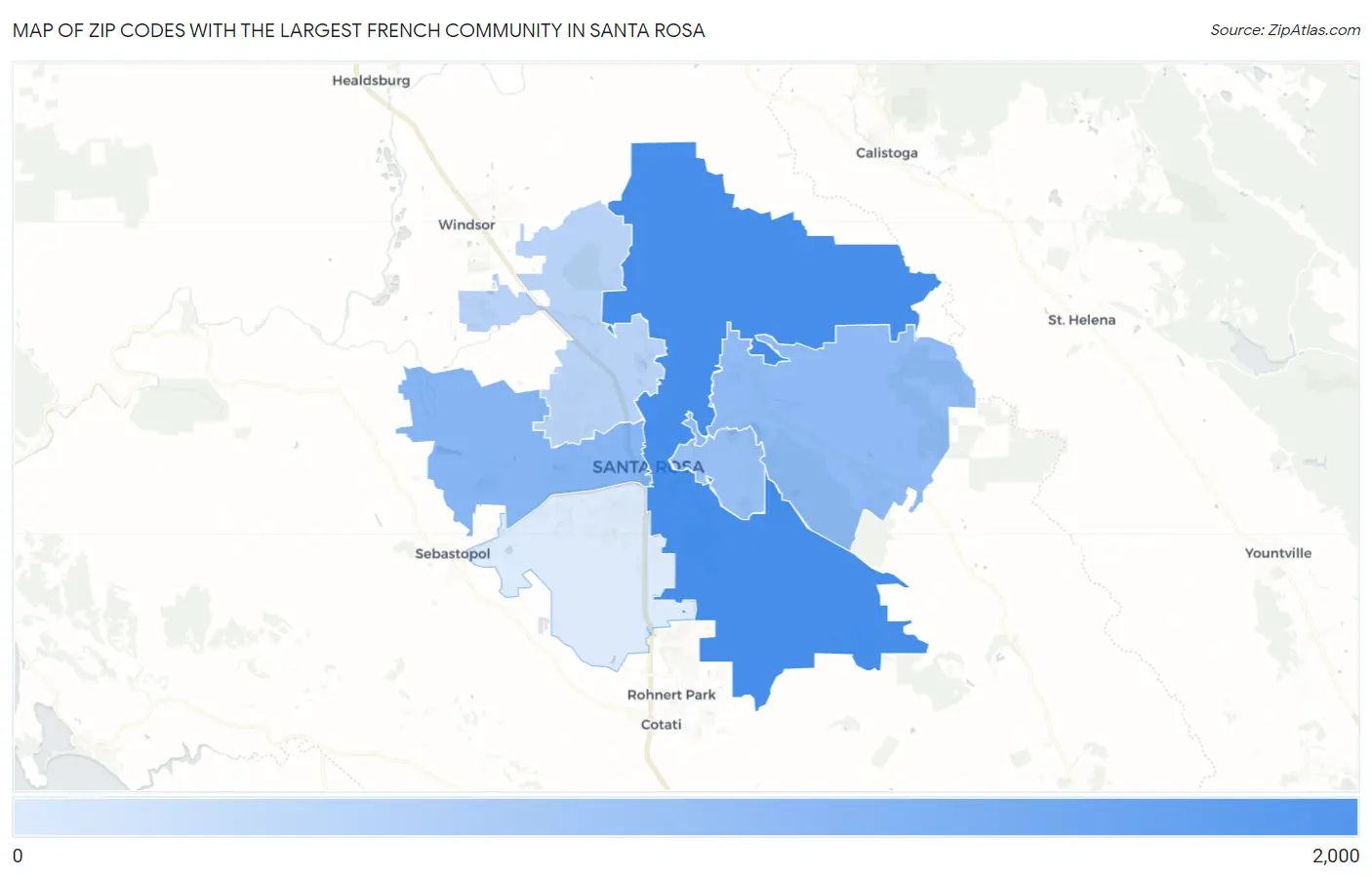Zip Codes with the Largest French Community in Santa Rosa Map