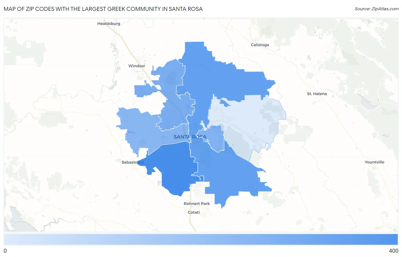 Zip Codes with the Largest Greek Community in Santa Rosa Map
