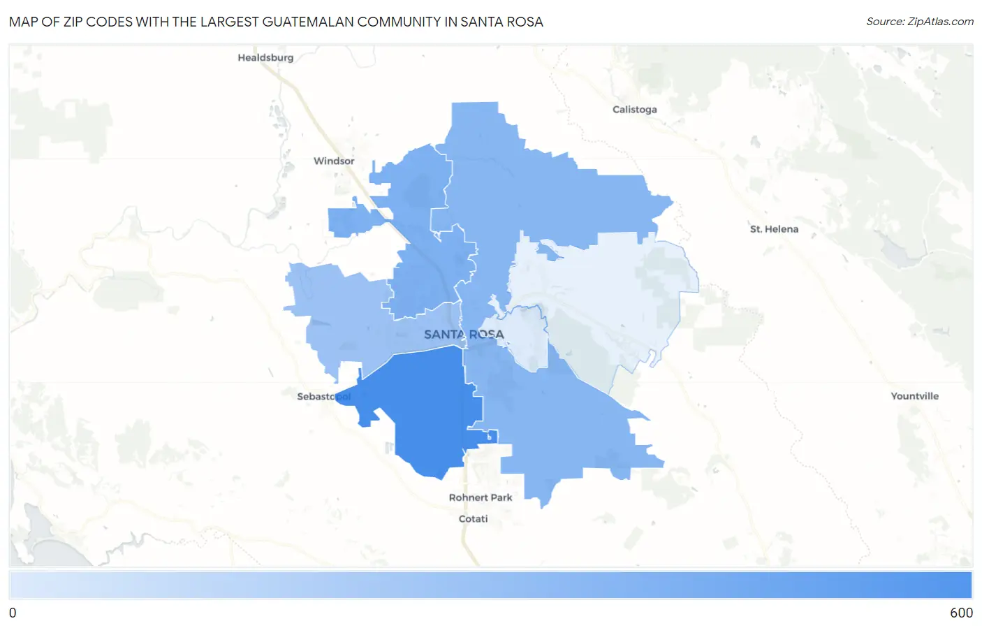 Zip Codes with the Largest Guatemalan Community in Santa Rosa Map