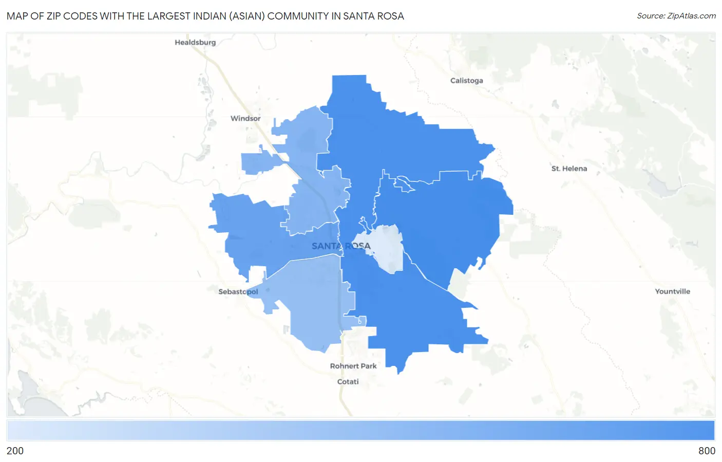 Zip Codes with the Largest Indian (Asian) Community in Santa Rosa Map