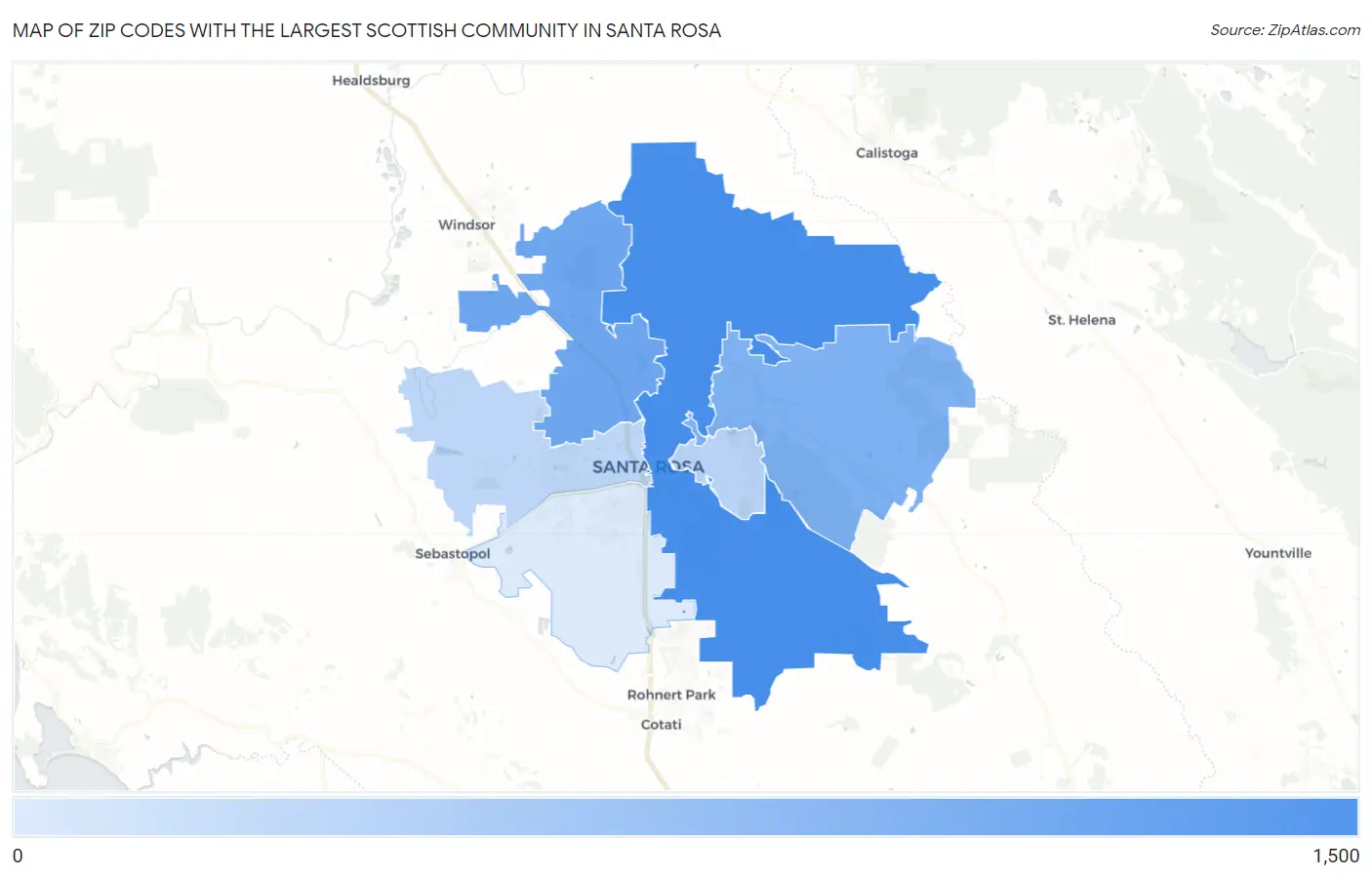 Zip Codes with the Largest Scottish Community in Santa Rosa Map