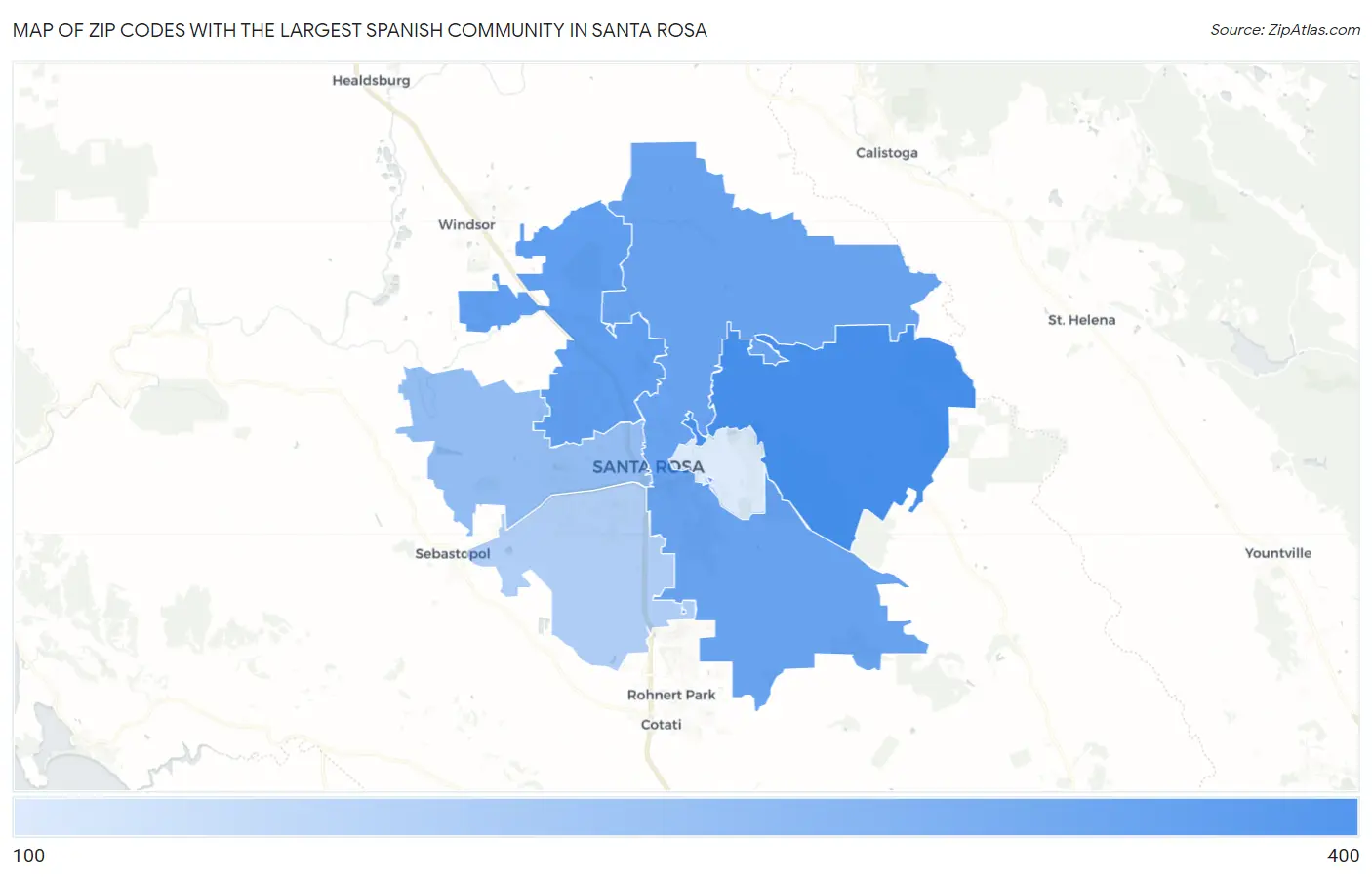Zip Codes with the Largest Spanish Community in Santa Rosa Map
